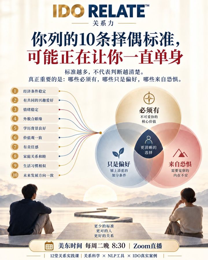 IDO 关系力课程海报 你列的 10 条择偶标准