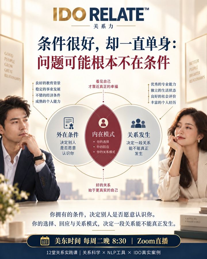 IDO 关系力课程海报 条件很好 却一直单身